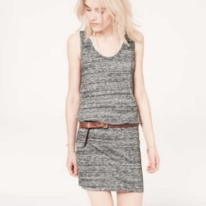 LOU & GREY Space Dye Gray Marled Tunic Pullover Knit Tank Dress SMALL Mini Sport